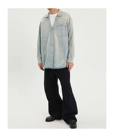 1989 Studio Denim Overshirt With Chest Pocket And Faded Wash In Gray