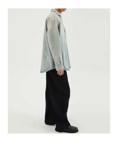 1989 Studio Denim Overshirt With Chest Pocket And Faded Wash In Gray