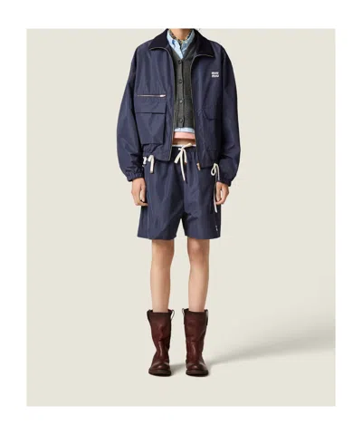 Miu Miu Technical Fabric Blouson Jacket In Blue