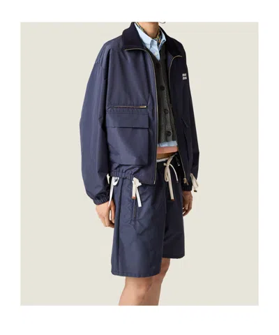 Miu Miu Technical Fabric Blouson Jacket In Blue