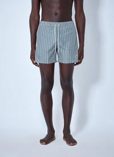 Moncler Stripe-pattern Drawstring Swim Shorts In Blue