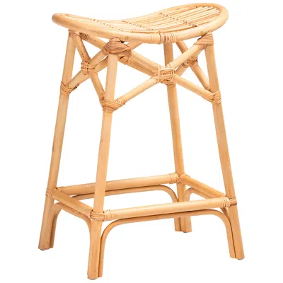 Baxton Studio Elgon Rattan Counter Stool In Brown