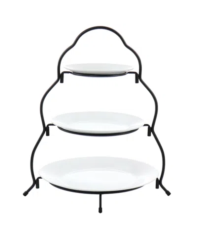 Elama 3 Tier Round Plate Porcelain Serveware Set In White
