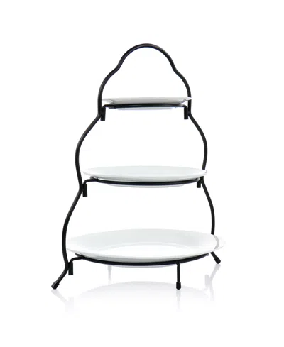 Elama 3 Tier Round Plate Porcelain Serveware Set In White