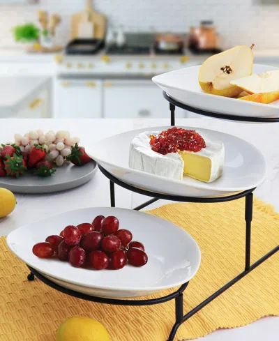 Elama 3-tiered Oval Plate Server In White