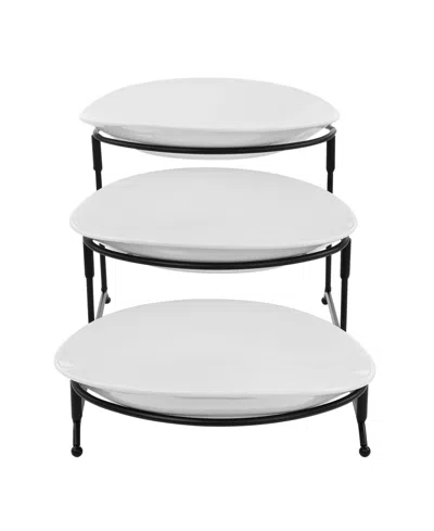 Elama 3-tiered Oval Plate Server In White