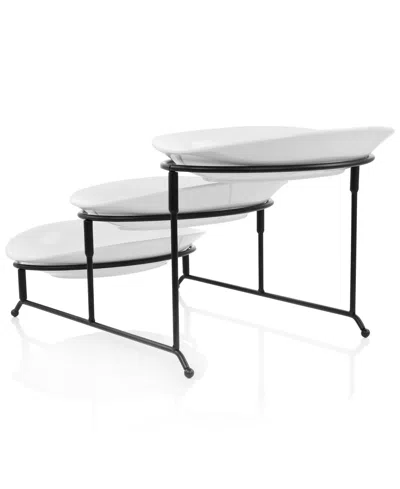 Elama 3-tiered Oval Plate Server In White