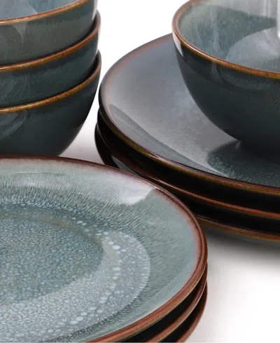Elama 18 Piece Stoneware Dinnerware Set In Blue