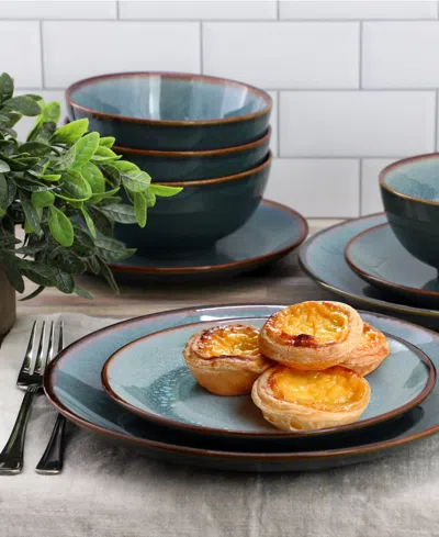 Elama 18 Piece Stoneware Dinnerware Set In Blue