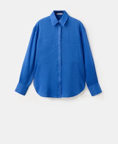 Mango Ramie Button-up Shirt In Blue