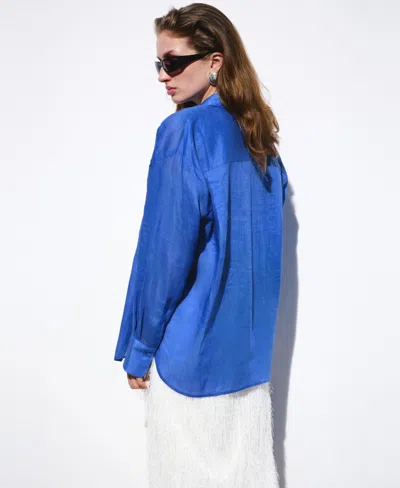 Mango Ramie Button-up Shirt In Blue