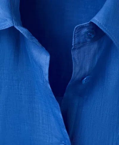 Mango Ramie Button-up Shirt In Blue