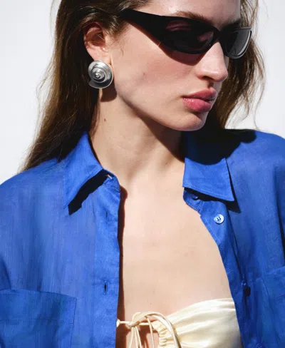 Mango Ramie Button-up Shirt In Blue