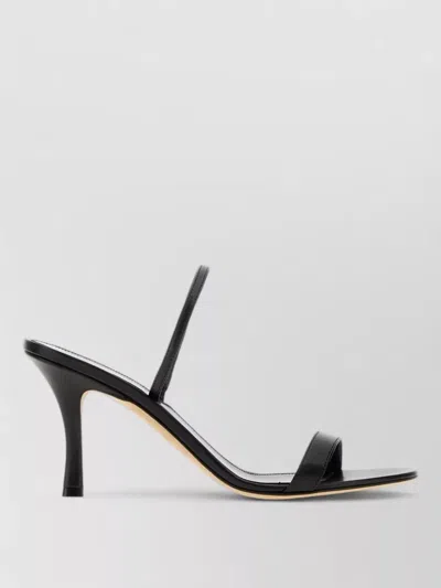 The Row Ella Leather Mules Open Toe Stiletto In Black