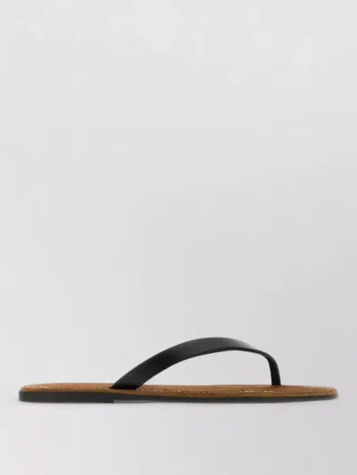 The Row Leather Beach Thong Sandals Flat Sole In Black