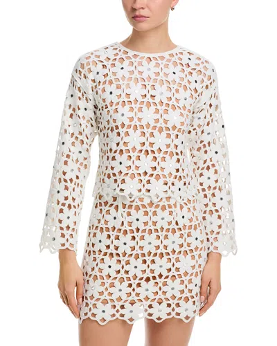 Michael Kors Floral-crochet Mirror-embellished Top In Neutral