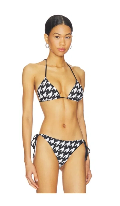 Perfect Moment Houndstooth-pattern Bikini Top In Black