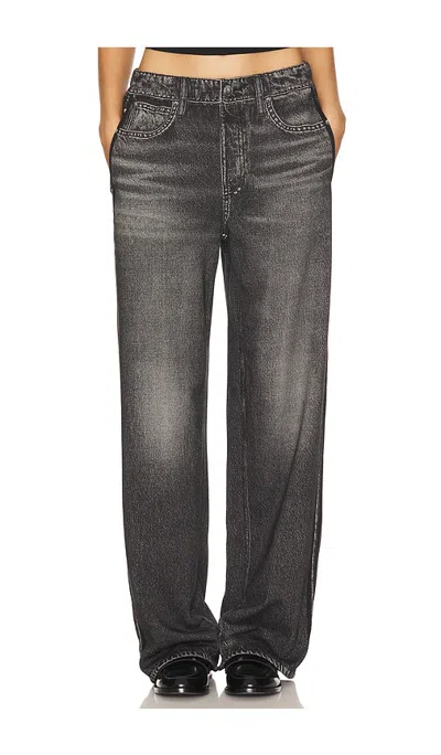 Rag & Bone Miramar Fleece Pull On Wide Leg Sweatpant Jeans In Washed Black In Black