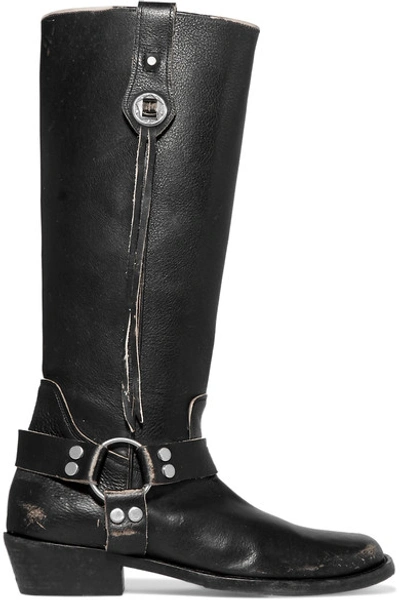 Shop Balenciaga Santiago Distressed Leather Knee Boots