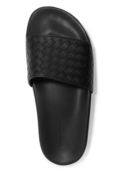 Shop Bottega Veneta Lake Intrecciato Leather Slides In Black