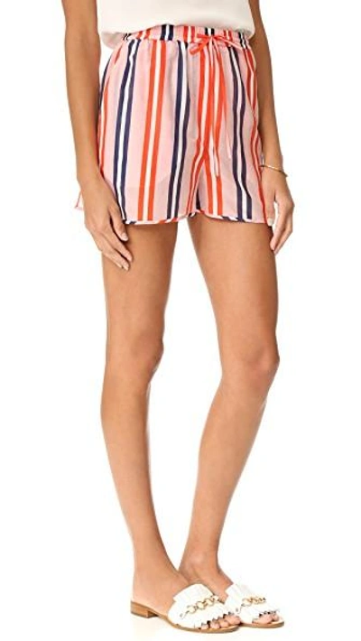 Shop Diane Von Furstenberg Beach Shorts In Aikin Stripe Flame Red