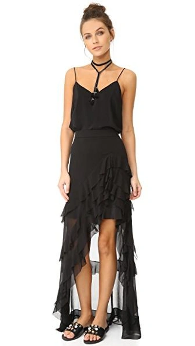 Shop Alice And Olivia Lavera Asymmetrical Layered Ruffle Skirt In Black
