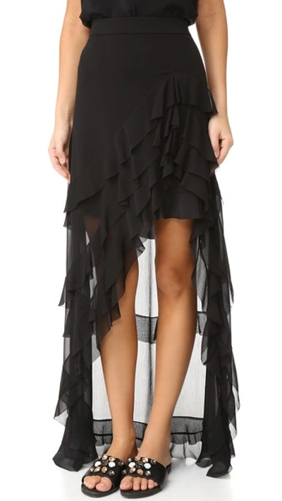 Shop Alice And Olivia Lavera Asymmetrical Layered Ruffle Skirt In Black