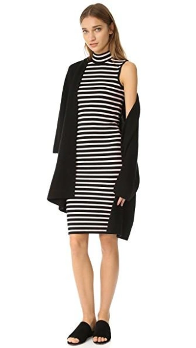 Shop Atm Anthony Thomas Melillo Modal Rib Sleeveless Stripe Dress In Black/blush