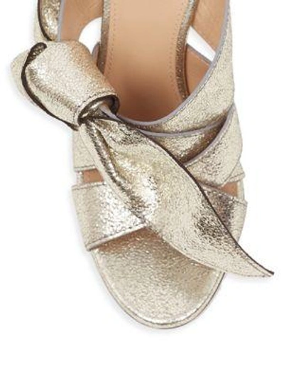 Shop Chloé Nellie Bow Metallic Leather & Crystal Block Heel Slides In Grey Glitter