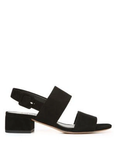 Shop Vince Taye Buckle Suede Block Heel Slingbacks In Black