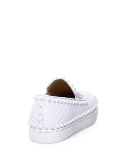 Shop Christian Louboutin Pik Boat Scallop-embossed Leather Skate Sneakers In White