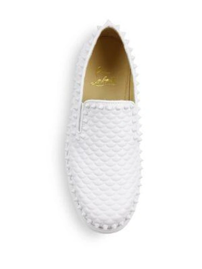 Shop Christian Louboutin Pik Boat Scallop-embossed Leather Skate Sneakers In White