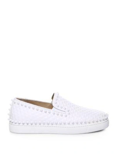 Shop Christian Louboutin Pik Boat Scallop-embossed Leather Skate Sneakers In White