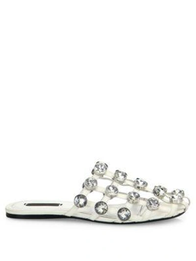 Shop Alexander Wang Amelia Studded Leather Flat Sandals In Milk