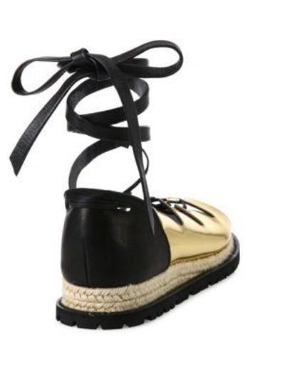 Shop Sacai Metallic Leather Espadrille Sandals In Gold