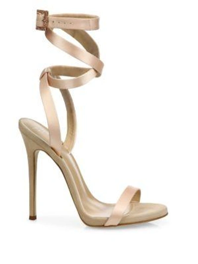 Shop Giuseppe Zanotti Giuseppe For Jennifer Lopez 120 Satin Ankle-wrap Sandals In Beige