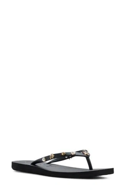 Roxy Hema Shell Stud Flip Flop In Black