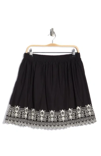 Max Studio Embroidered Hem Cotton Pull-on Skirt In Black