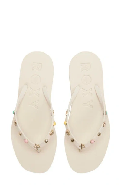 Roxy Hema Shell Stud Flip Flop In Neutral