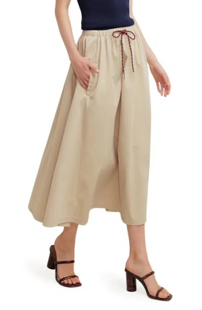 Freemarket Solid Drawstring Midi Skirt In Neutral
