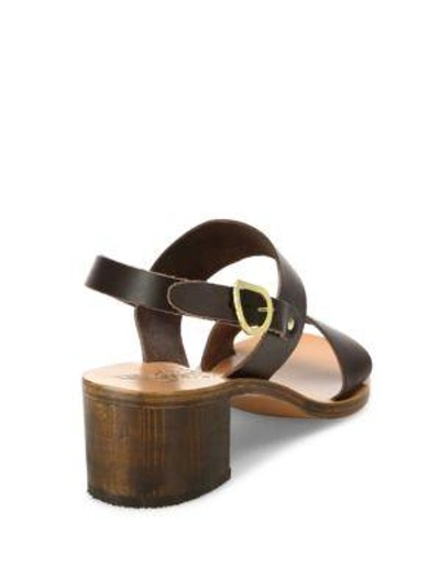 Shop Ancient Greek Sandals Lefki Leather Block Heel Slingback Sandals In Dark Brown