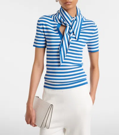 Max Mara Striped-pattern Bow-detail T-shirt In Blue