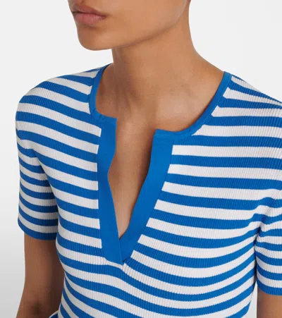 Max Mara Striped-pattern Bow-detail T-shirt In Blue