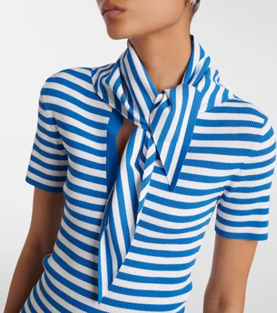 Max Mara Striped-pattern Bow-detail T-shirt In Blue