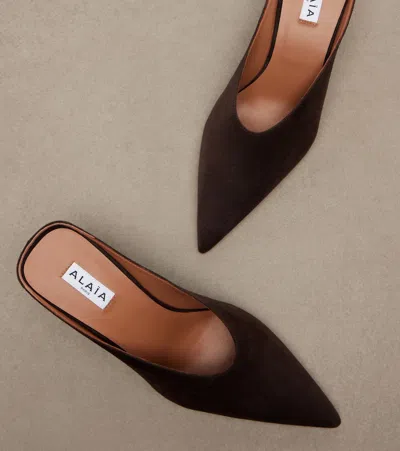 Alaïa Suede Cube Wedge Mules In Brown