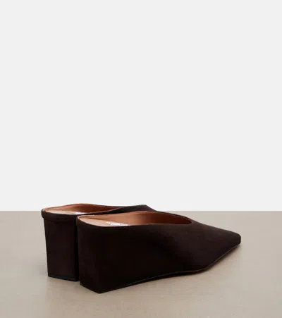 Alaïa Suede Cube Wedge Mules In Brown