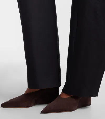 Alaïa Suede Cube Wedge Mules In Brown