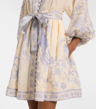 Zimmermann Womens Indra Plunge Linen Mini Dress Cream Lilac Floral In Yellow