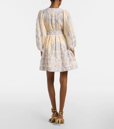 Zimmermann Womens Indra Plunge Linen Mini Dress Cream Lilac Floral In Yellow