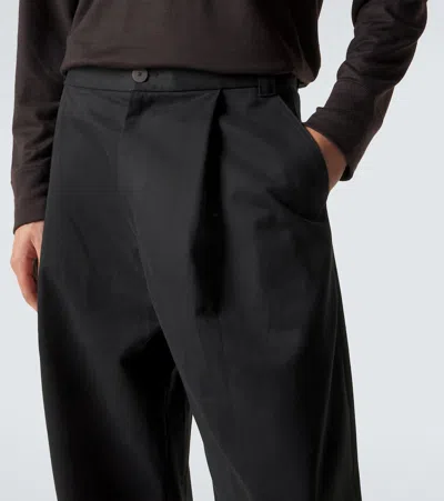 Studio Nicholson Peached Pleated Wide-leg Cotton-twill Trousers In Black